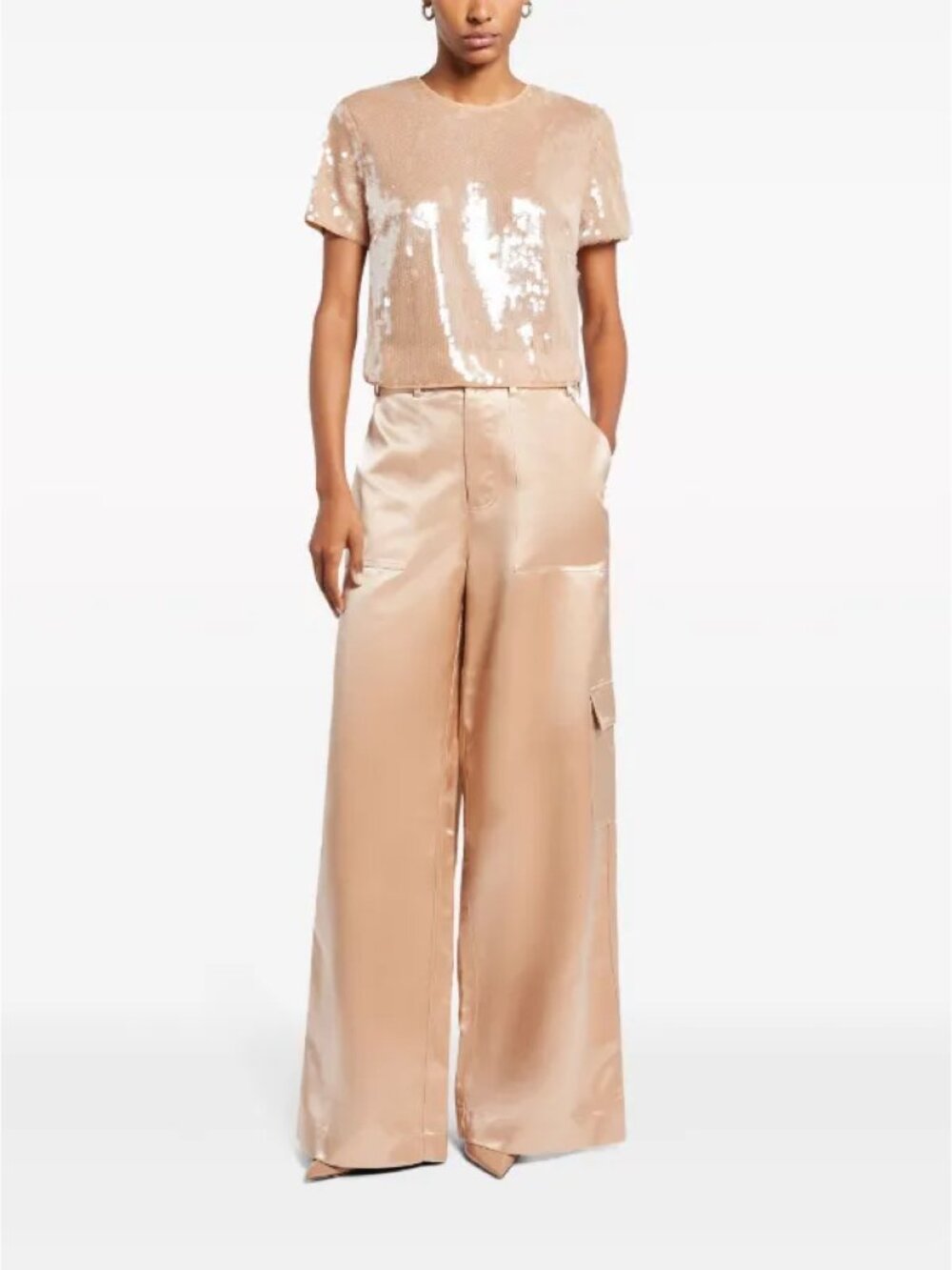 STAUD Belted Satin Palazzo Pant